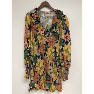 Farm Rio Black Garden Mini Dress Eco Lenzing Ecovero Viscose Floral Tropical - M